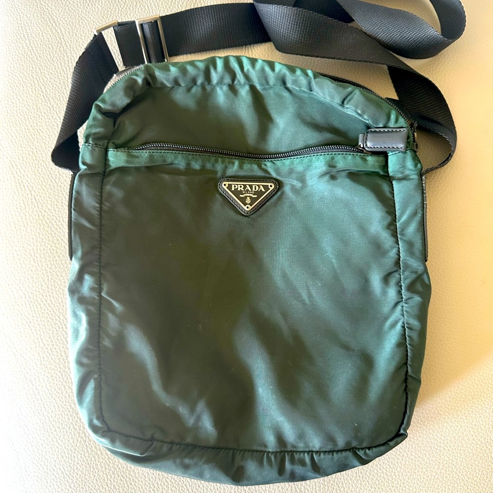 Authentic Prada Tessuto crossbody bag. Green color.